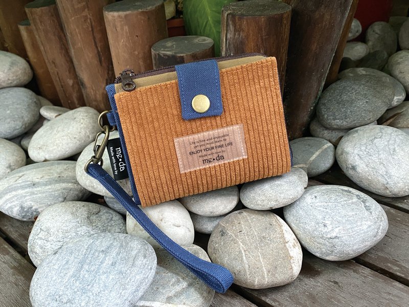 6 Coin 短夾 焦糖燈芯絨 - 錢包/皮夾/長短夾 - 棉.麻 咖啡色