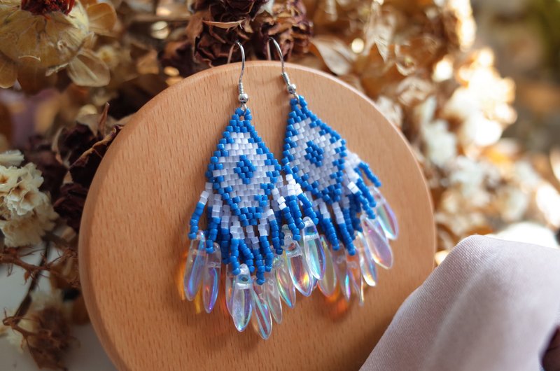 Blue Czech Beaded Beads (turnable ear clips)
