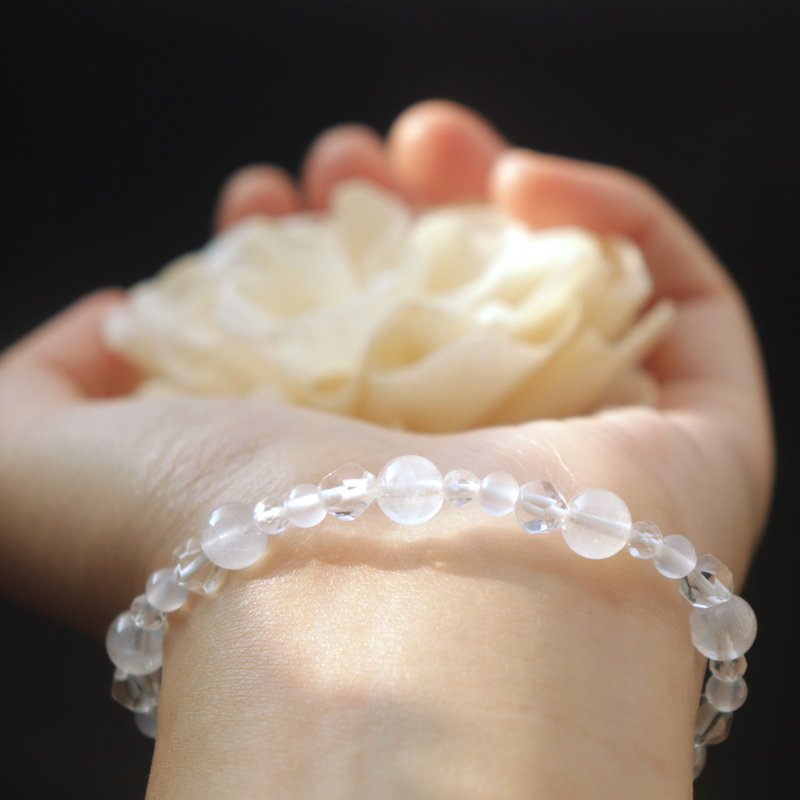 藍針水晶-白水晶-白玉髓-療癒-舒壓-淨化-水晶手鍊 - 手鍊/手環 - 水晶 白色