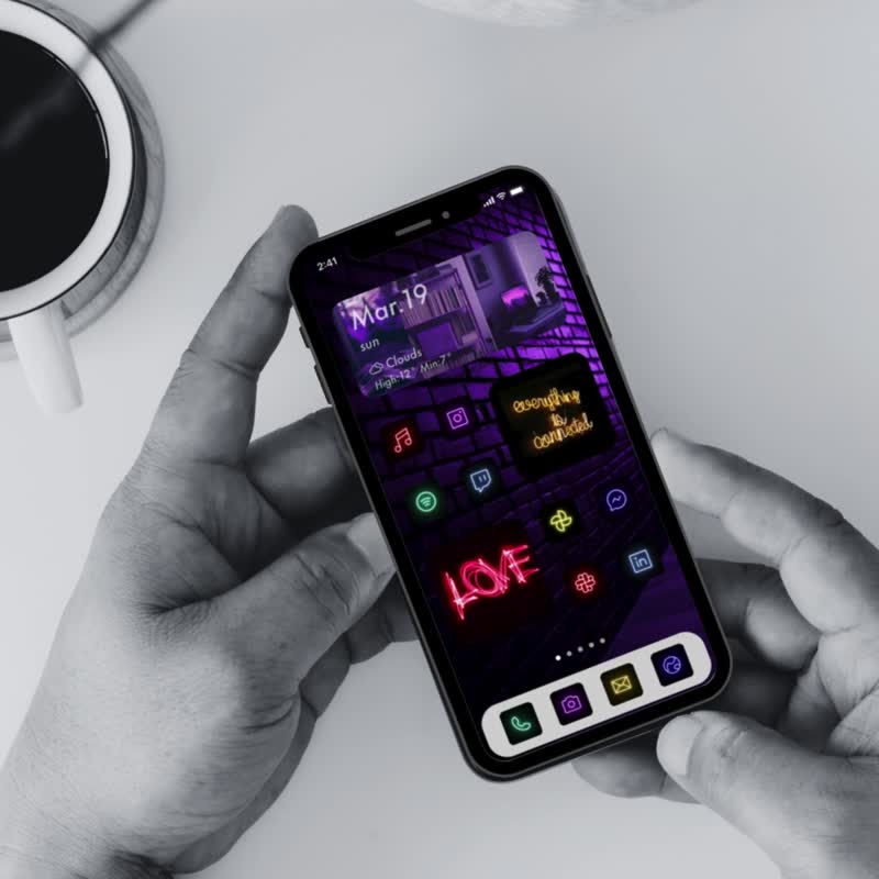ネオン系ホーム画面カスタマイズセット | iPhone / Android向け壁紙・アプリアイコン・ウィジェットのセット - 電腦手機桌布/貼圖/App 圖示 - 其他材質