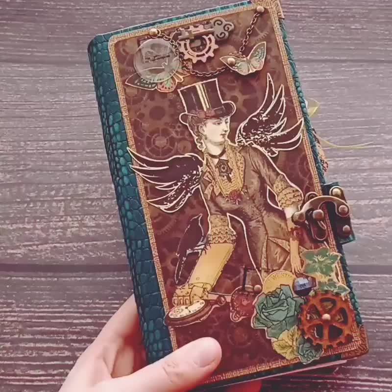 Steampunk junk journal handmade Romantic mechanical notebook Vintage diary - 筆記本/手帳 - 紙 黑色