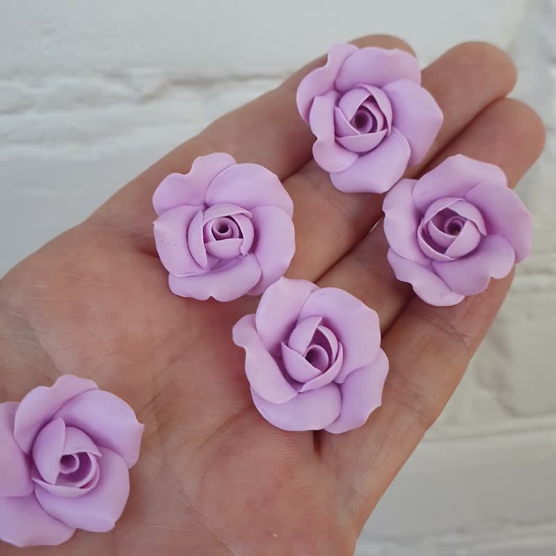 Purple Roses Beads , Floral rose beads polymer clay - ชิ้นส่วน/วัสดุอุปกรณ์ - ดินเหนียว สีม่วง