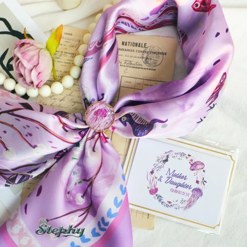 [Mother's Day Gift Box] The Story of the Sea scarf set for mothers, mother-in-law, mother-in-law, and grandma - Scarves - Silk 