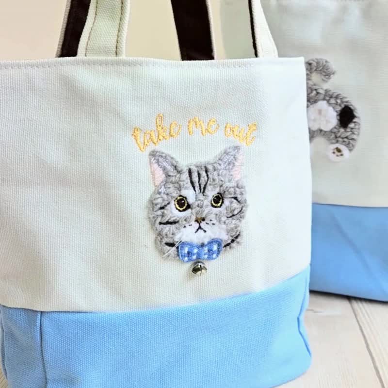 *Take me out*Double cup bag/drink bag small version beautiful short bell cat series - กระเป๋าถือ - ไฟเบอร์อื่นๆ สีน้ำเงิน