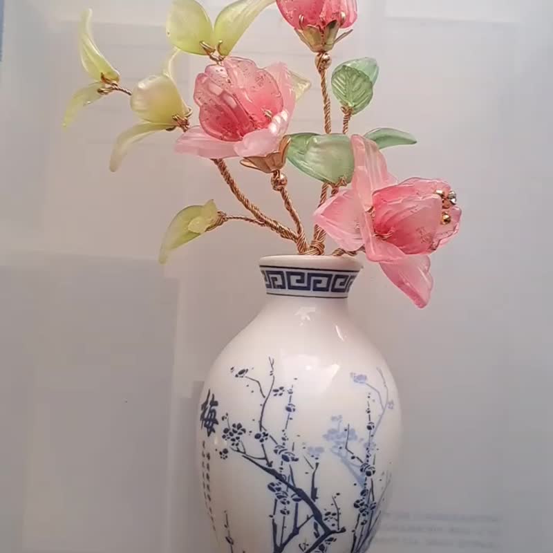 【中國風花瓶-三角梅】磁鐵 ∕ 冰箱貼 ∕ 擴香瓶 - 擺飾/家飾品 - 玻璃 紅色