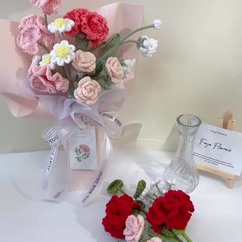 Mother's Day Carnation Series Products Mother's Day Gift Box Carnation Knitted Flowers Knitted Flowers - Dried Flowers & Bouquets - Cotton & Hemp Multicolor