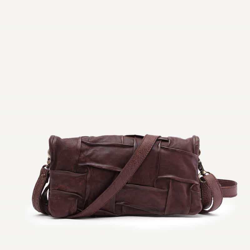 [Spain BIBA] Waymore vintage cowhide irregular grab fold 3-use small bag - Messenger Bags & Sling Bags - Genuine Leather Brown