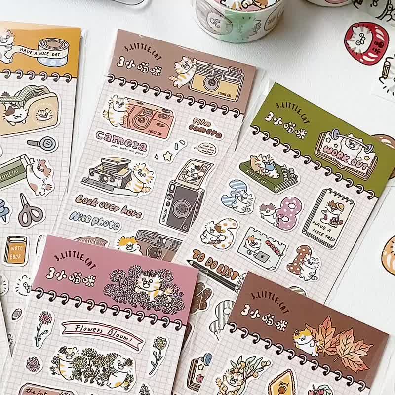 3 Little Meow/Coffee Stationery Camera Matte Cutting Sticker Sixth Generation/Handbook Sticker/Goo Card/6 Patterns - Stickers - Paper Multicolor