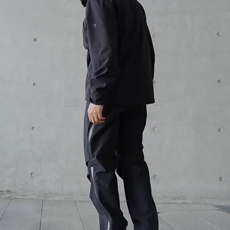 打褶設計城市戶外拉鏈褲休閒百搭直筒褲黑色長褲 機能風 - 男長褲/休閒褲 - 其他材質 黑色