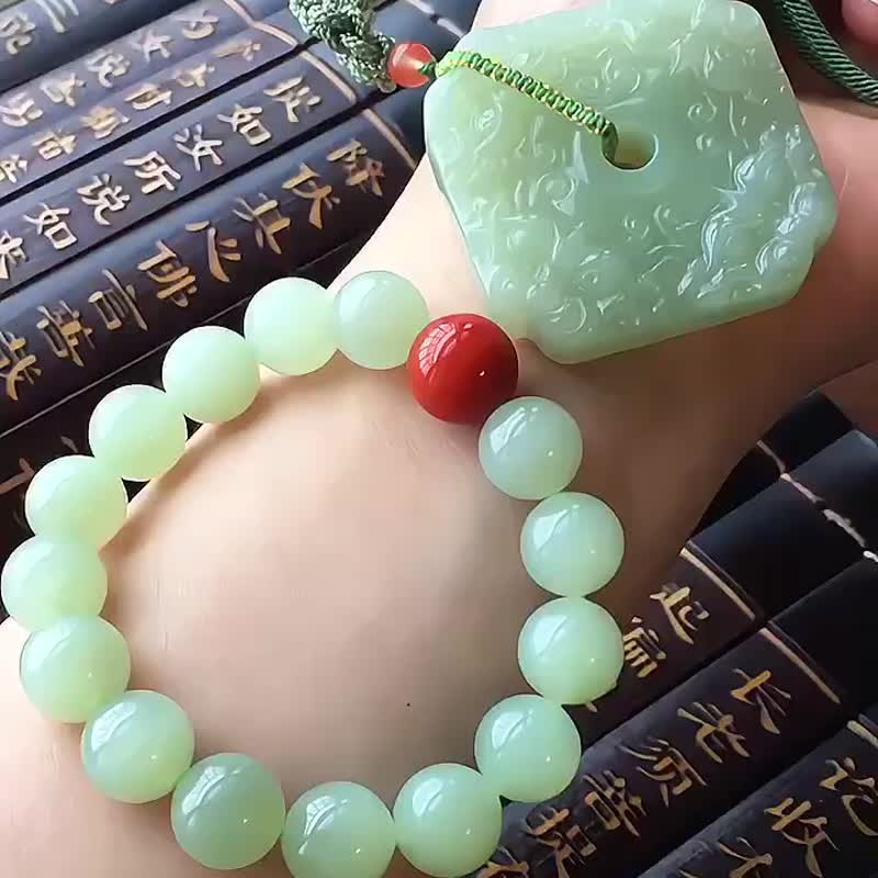 和田晴水料12公釐手鏈  和田玉 晴水料 四方招財神獸 吊墜套裝 - 吊飾/掛飾 - 水晶