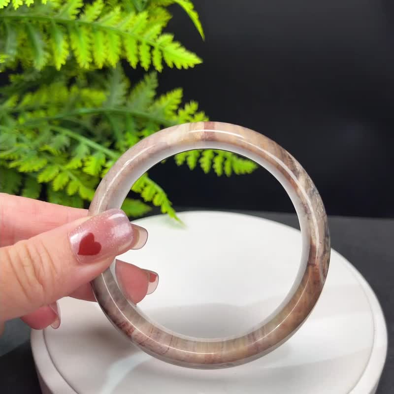 優質 緬甸樹化玉手鐲 60+MM 冰潤高瓷結晶天眼千層年輪紋多彩 - 手鍊/手環 - 玉石 多色