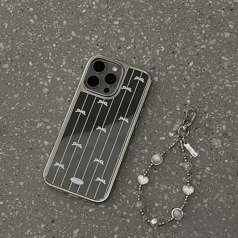 線條蝴蝶結 銀色電鍍框鏡面手機保護殼 - 手機殼/手機套 - 塑膠 銀色