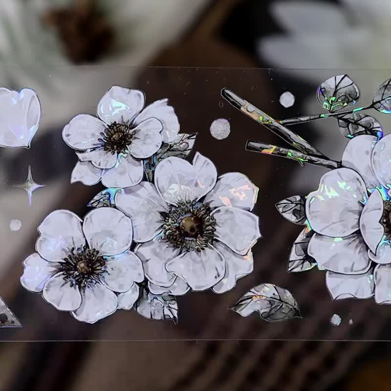 OKMT New Seven Days Goo Card Sticker PET Handbook Handbook Tape Flower Special Material Retro White Rose Full Roll - Washi Tape - Plastic White