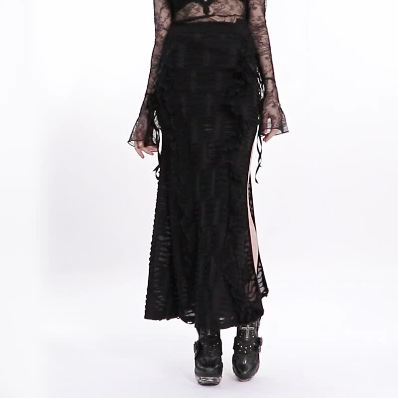 Gothic Priest Knit Skirt with Old Slits/ Out of Print - Skirts - Other Materials Black