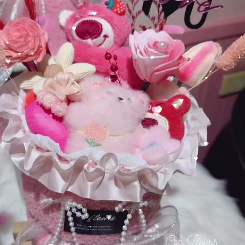 敲可愛酷洛米玩偶永生花花束 情人節花束 生日 告白 週年紀念畢業 - 乾燥花/永生花 - 植物.花 多色