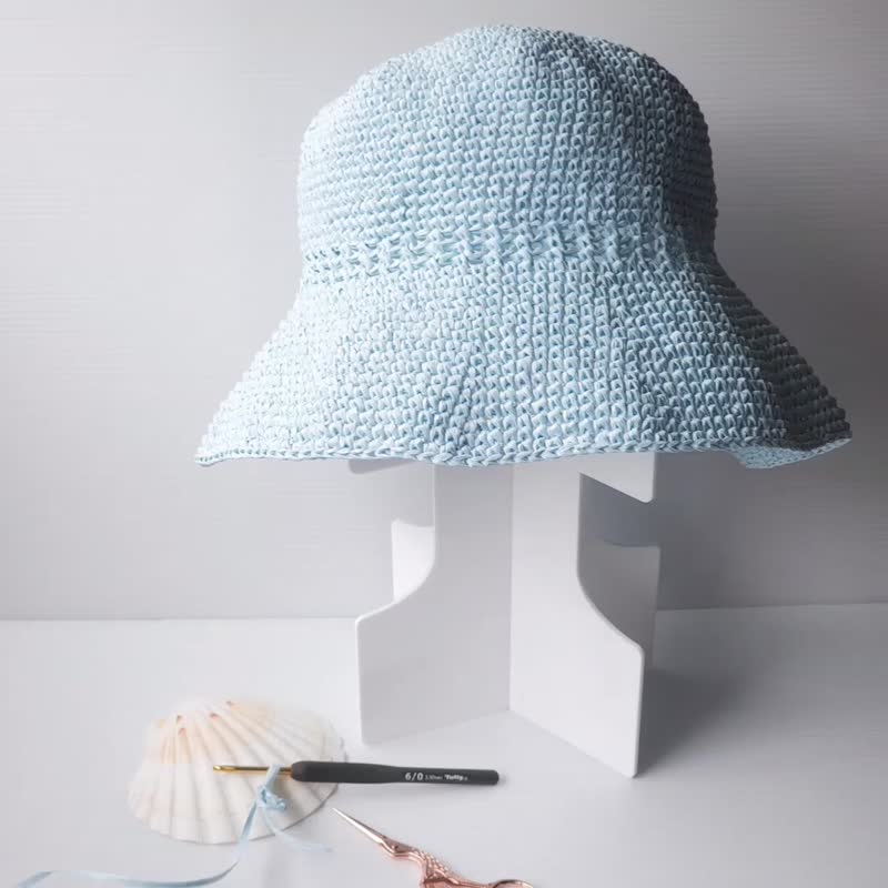 DIY kit including tutorial video for crocheting light blue summer hat - Knitting, Embroidery, Felted Wool & Sewing - Paper Blue