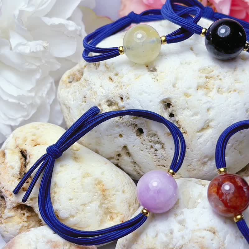 減壓療癒天然水晶髮束 手繩 海藍寶石 兩用 能量 紫水晶 黃水晶 - 髮夾/髮飾 - 水晶 多色