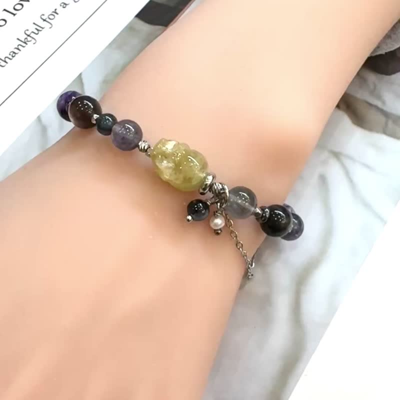 終結焦慮 辦公室必備神器 鋰雲母 魔鬼海藍寶 血滴堇青 紫龍晶 - 手鍊/手環 - 水晶