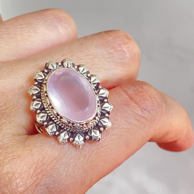 天然 粉水晶 戒指 尼泊爾 手工製 925純銀 - 戒指 - 水晶 粉紅色