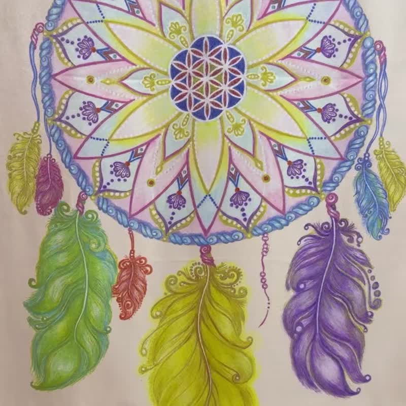 New Year Positive Energy Totem Joy Zen Flower of Life Mandala Dream Net Art Feng Shui Door Curtain Mandala - Doorway Curtains & Door Signs - Cotton & Hemp Multicolor