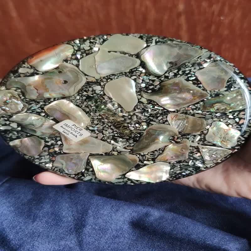 Vintage 70s Lucite Genuine Abalone Sea Shell Black Trivet Made In USA - 擺飾/家飾品 - 木頭 黑色