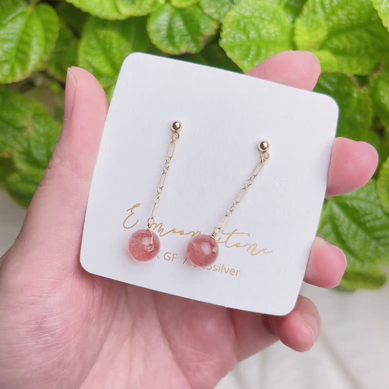 輕珠寶輕珠寶頂級透體草莓晶耳環水晶新年開運 - 耳環/耳夾 - 水晶 粉紅色