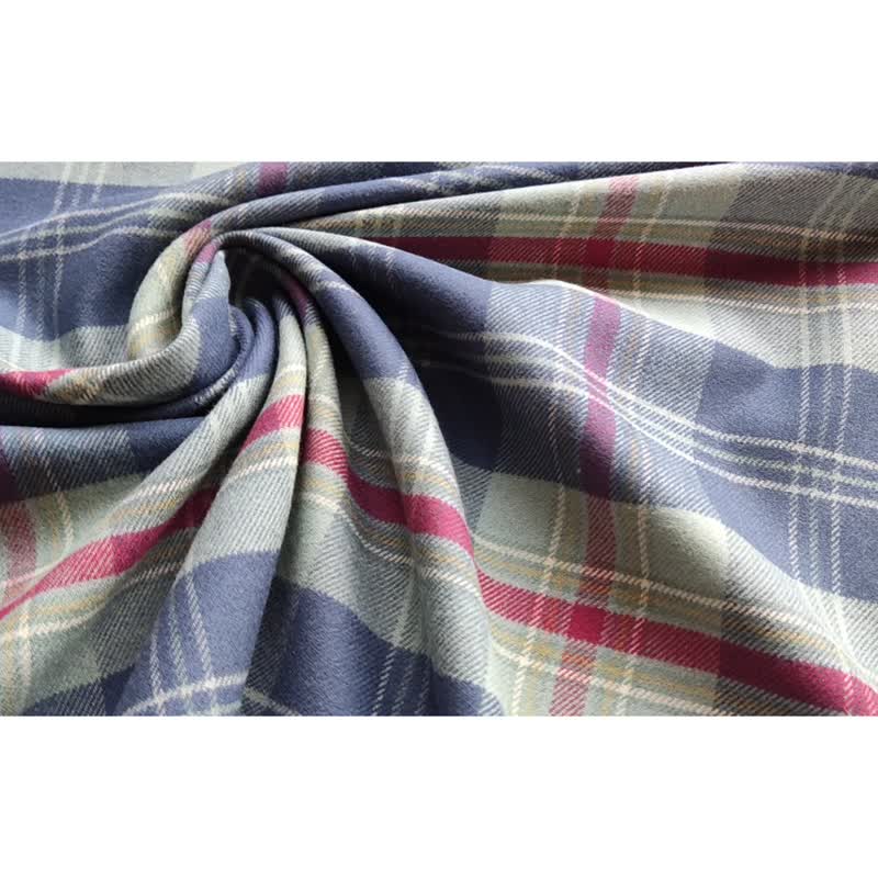 Norwegian Blue Flannel Cotton and Wool Lightly Brushed Single Face Classic Check Wool Twill - Knitting, Embroidery, Felted Wool & Sewing - Plants & Flowers Blue