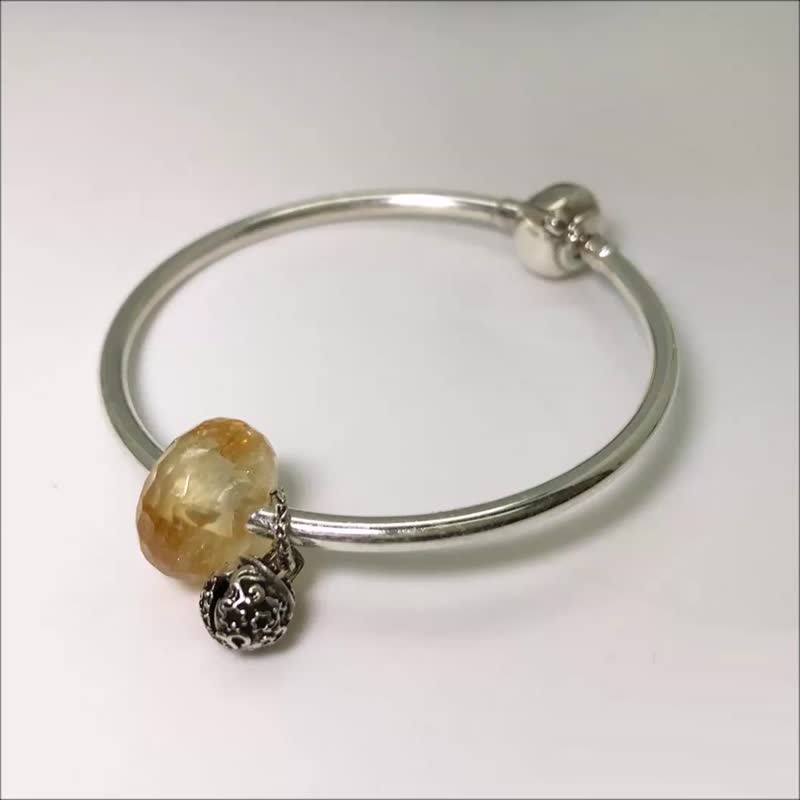 純銀寶石手環 黃水晶扁珠款 銀珠鈴鐺款 十一月誕生石 手圍21cm - 手鍊/手環 - 純銀 金色