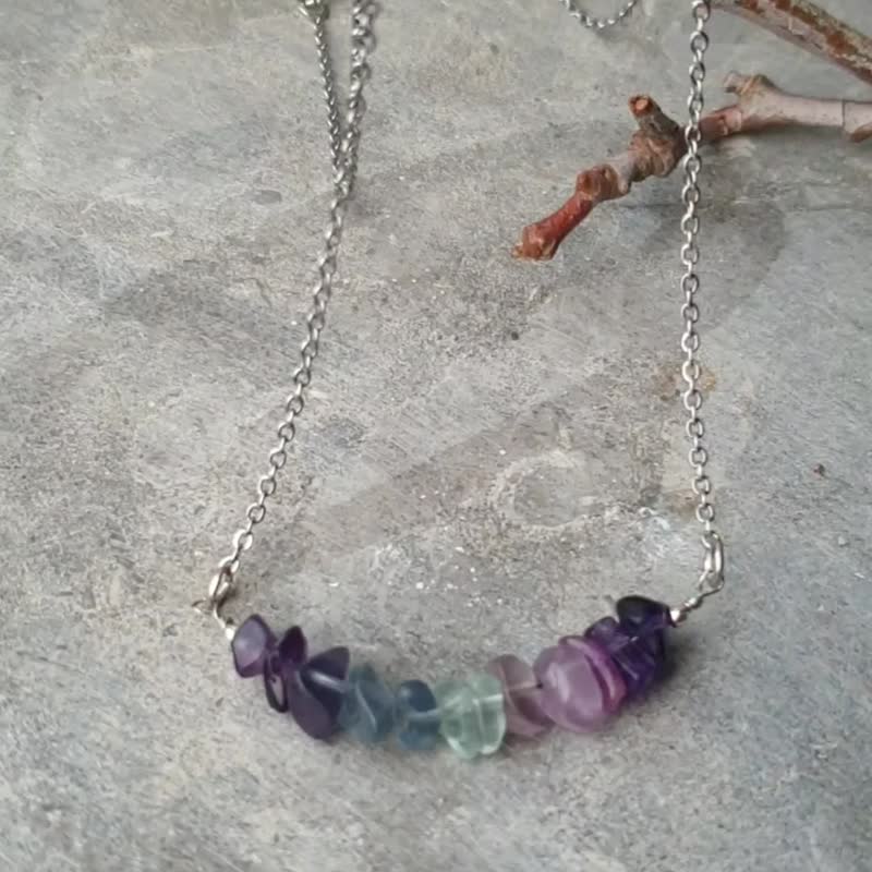 Raw Fluorite Necklace, 925 Silver, Aquarius crystal, Christmas gift, boho  style - 項鍊 - 水晶 紫色