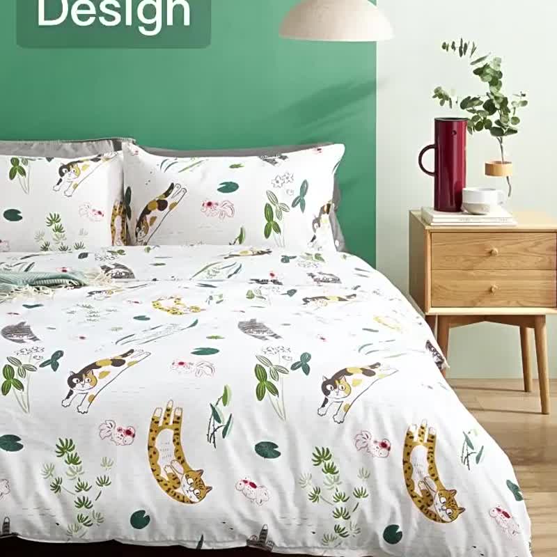 Goldfish Meow single double bed single/bed package hand-painted cat 40 cotton bedding pillowcase quilt cover sold separately - Bedding - Cotton & Hemp White