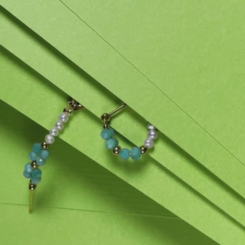 天然天河石淡水珍珠316醫療鋼耳環/針式耳環 不鏽鋼耳環 輕奢 - 耳環/耳夾 - 不鏽鋼 藍色