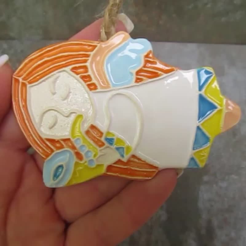 Ceramic Angel with horn wall decor,Christmas tree Angel ornaments,Angel decor - 壁貼/牆壁裝飾 - 陶 白色