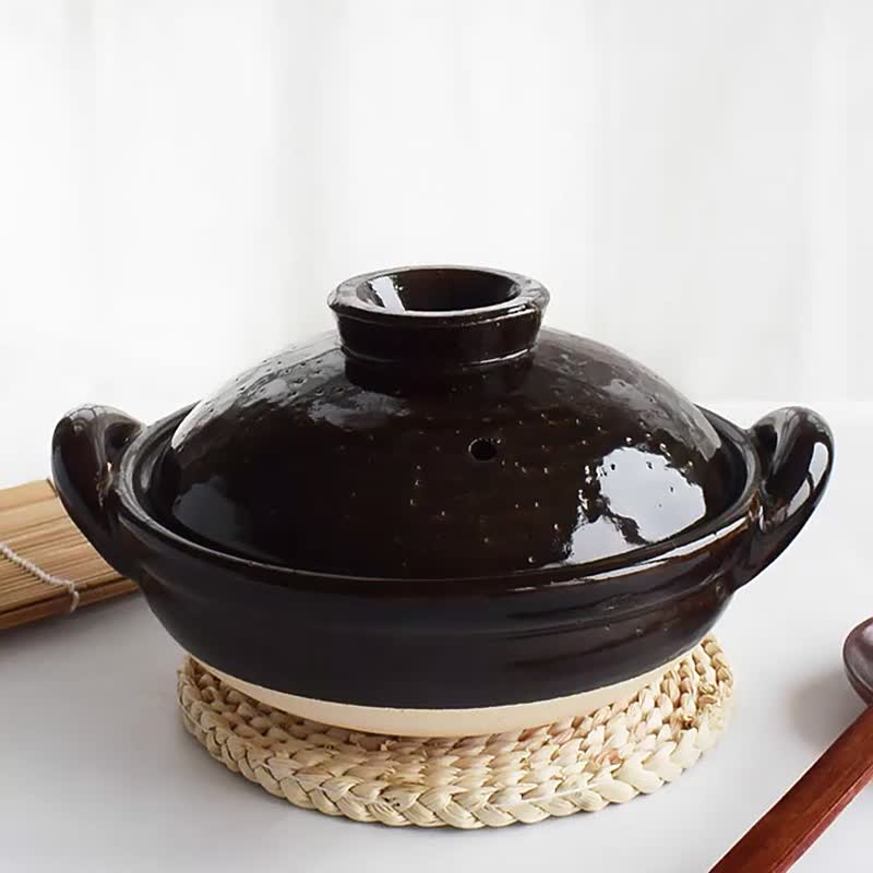 Japan's Hasegaon Iga-yaki hot and cold multi-functional cooking and healthy cooking pot (3-5 people) - กระทะ - ดินเผา สีดำ