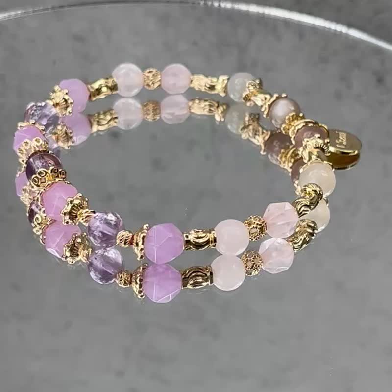 招財桃花 紫水晶 粉晶 月光石 天然水晶手鏈 - 手鍊/手環 - 水晶
