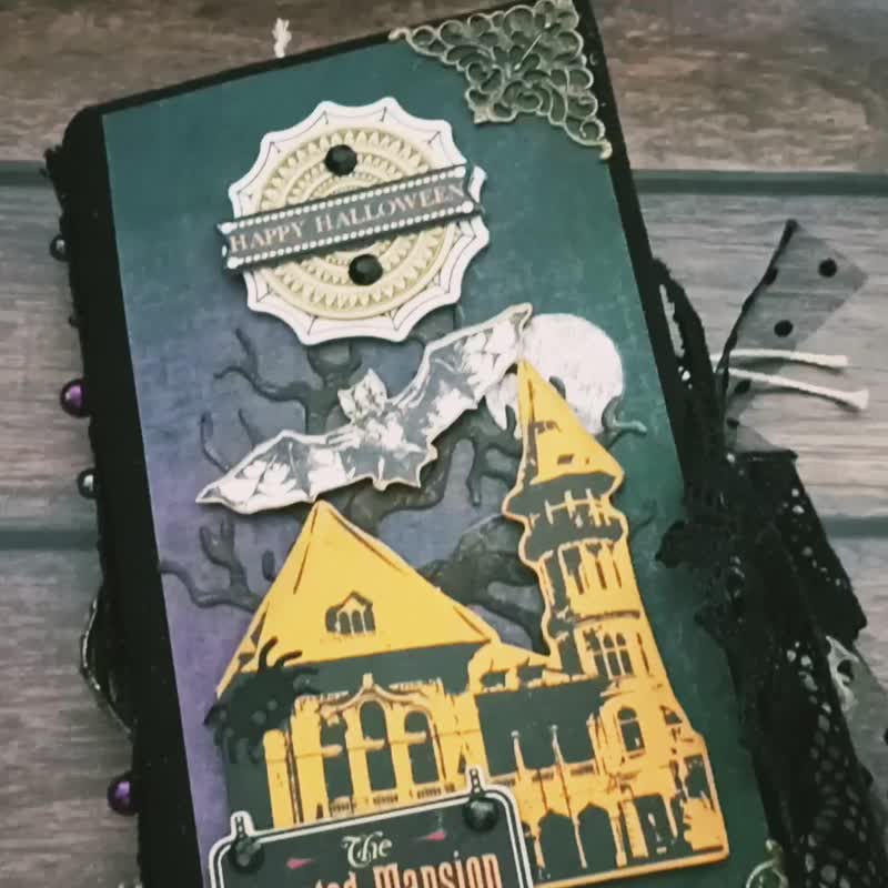 Haunted house journal Halloween junk journal Spooky notebook Witch magic book - Notebooks & Journals - Paper Black