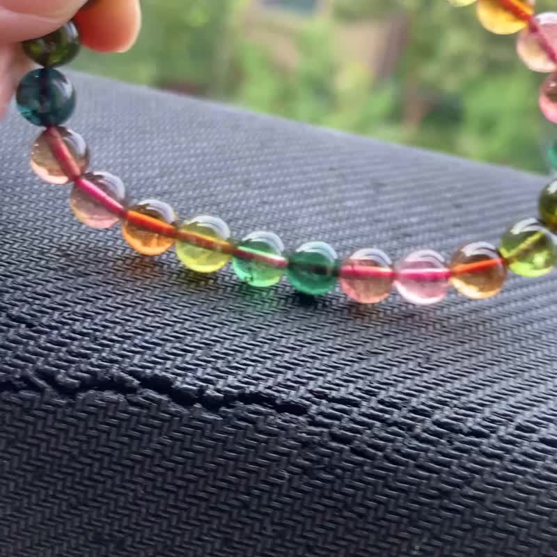 天然巴西全彩碧璽手鏈 老礦料 直徑7.8mm 重17.6克 顏色光鮮 - 手鍊/手環 - 寶石