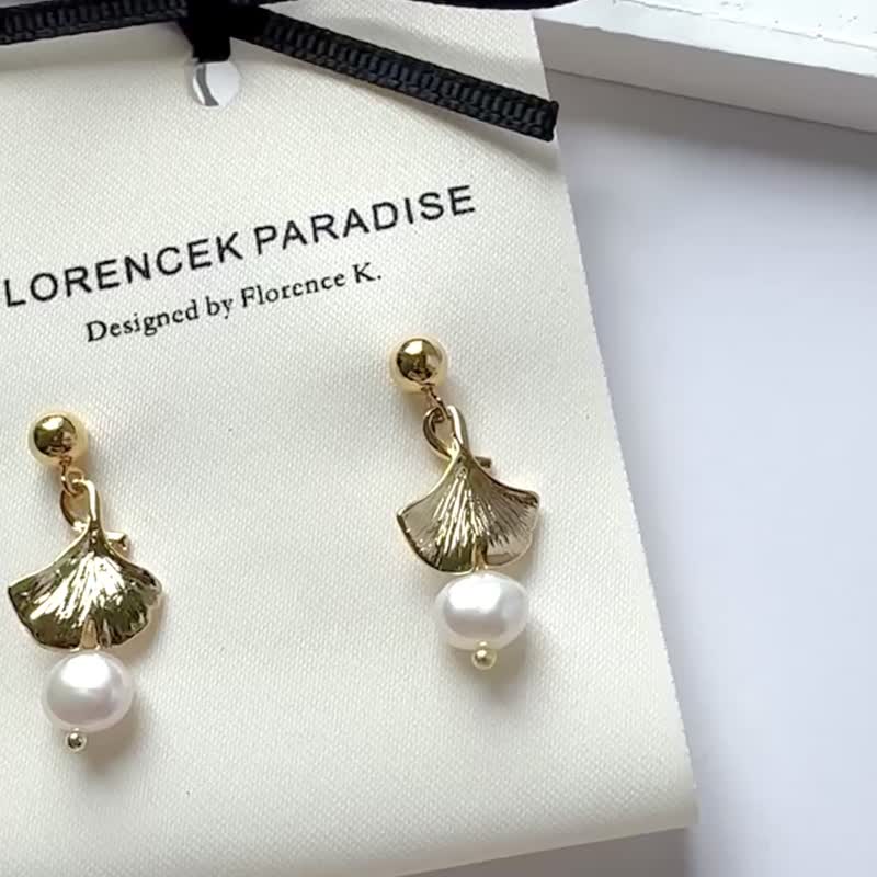 14K Gold Leaf Freshwater Pearl Drop Earrings - Earrings & Clip-ons - Pearl Gold