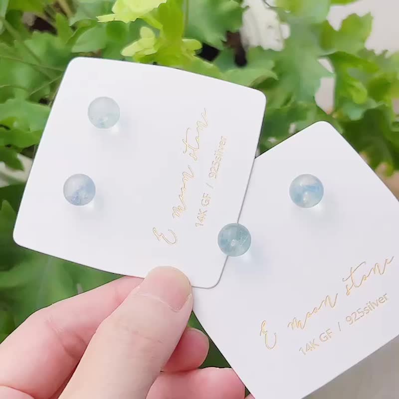 蘇打汽水 海藍寶泡泡球耳針 - 耳環/耳夾/耳骨夾 - 半寶石 藍色