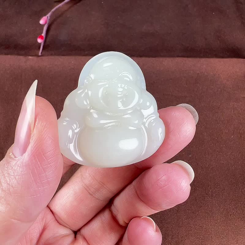 天然新疆和田玉彌勒佛吊墜玉質細膩溫潤色澤柔和匠心獨運名 - 吊飾/掛飾 - 玉石