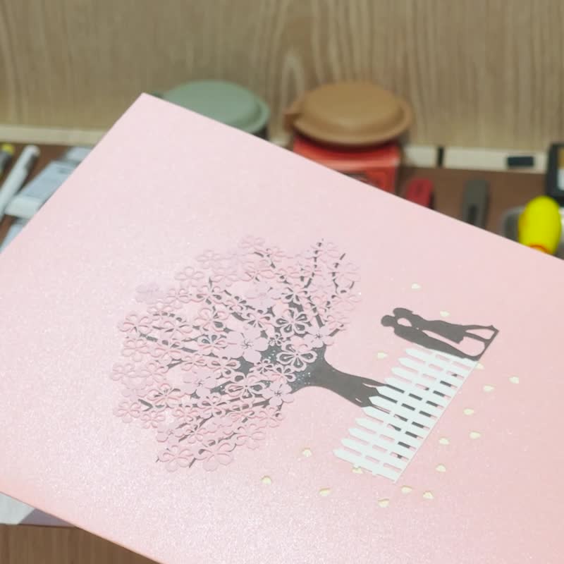 天天情人節 立體卡片-櫻花樹下的浪漫約定(正品 台灣出貨) - 心意卡/卡片 - 紙 多色