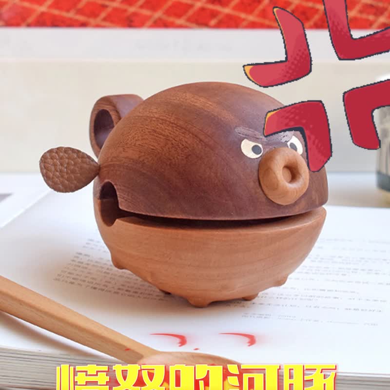 Angry pufferfish solid wood fish cute healing emotional meditation ornaments decorative creative gifts - Items for Display - Wood 