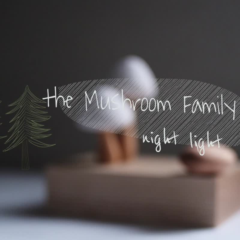 MoziDozen Mushroom Family  night light  handmade  wooden - Lighting - Wood Brown