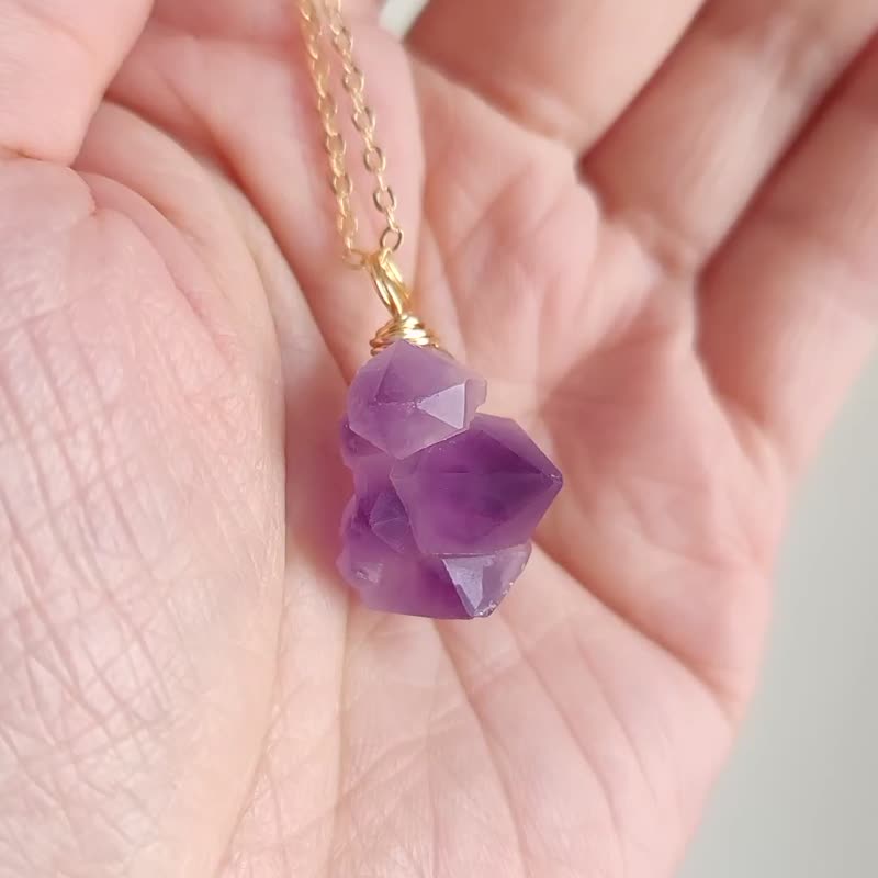 天然紫水晶 原石頸鍊項鍊 紫水晶項鍊 鍍金輕珠寶頸鍊