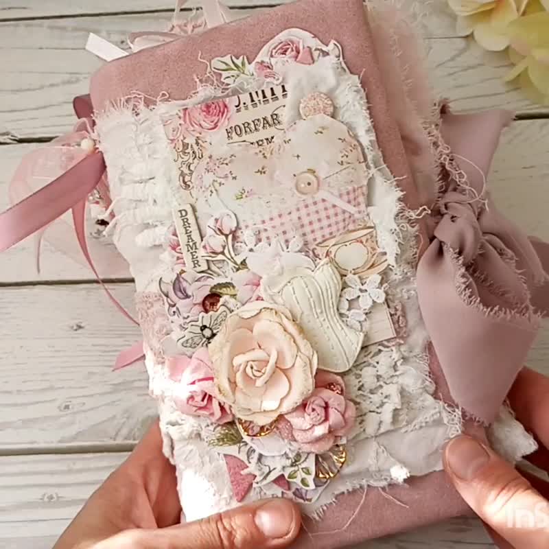 Love Rose junk journal handmade Garden romantic dairy notebook lace - Notebooks & Journals - Paper Pink
