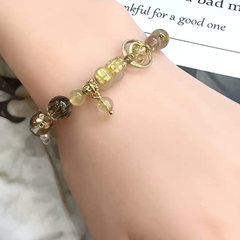 沈默的寶藏 金髮晶貔貅  綠幽靈 魔鬼銀髮 招財助事業好運能量 - 手鍊/手環 - 水晶