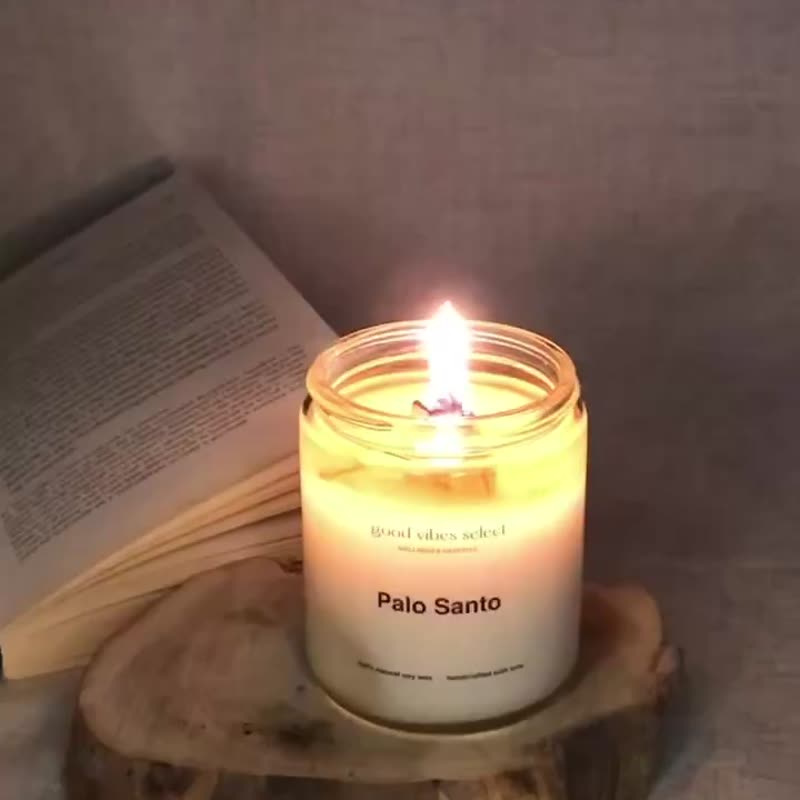 PALO SANTO Peruvian Holy Wood Soy Candle with Holy Wood Core x 1 Birthday Gift Scented Candle Gift Box - Candles & Candle Holders - Wax White