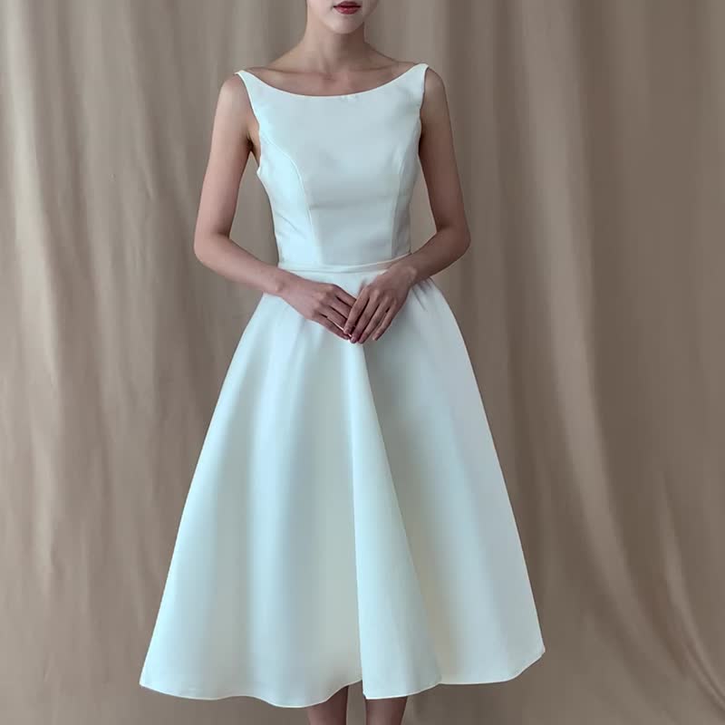 Mikado tea length dress - Evening Dresses & Gowns - Polyester White