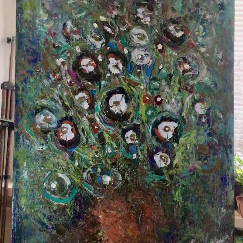 Fantasy flowers oil painting - Wall Décor - Other Materials Green