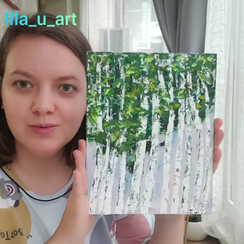 Birch Painting Tree Original Art Forest Wall Art Aspen Painting Oil Impasto Art - 海報/掛畫/掛布 - 其他材質 多色