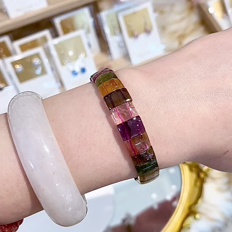 Natural intense color tourmaline with rare watermelon two-color hand row 10.5mm omnidirectional energy magnetic field high frequency energy - Bracelets - Crystal Multicolor